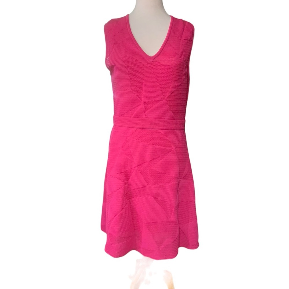 M by Missoni Hot Pink Textured V-Neck Knit Dress